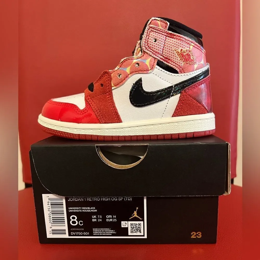 TD Nike Air Jordan 1 high spider-man across the spider-verse dv1750-601 size 8c